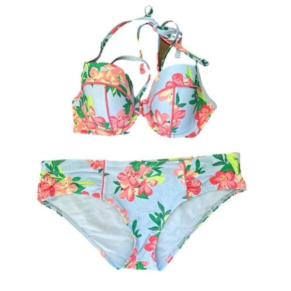 Aerie Other - Women's Aerie Blue Floral Bikini Swimsuit Size XL bottom and 36D top
